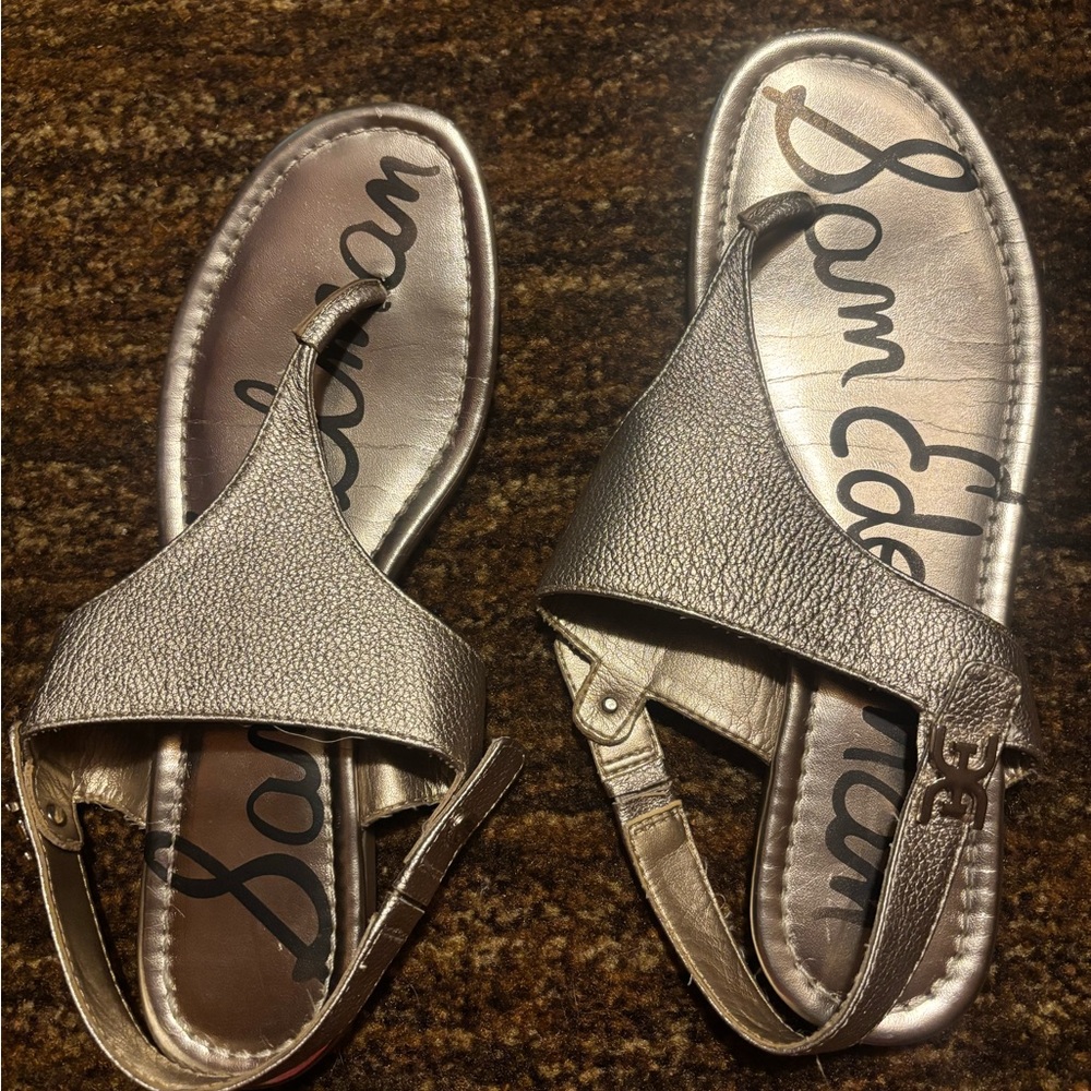 Sam Edelman Gold Metallic T-Strap Slingback Sandals